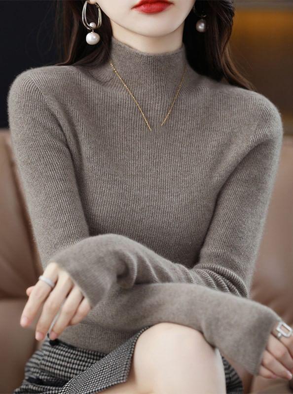 Long-Sleeve Mock Neck Ribbed Knit Top Product Image