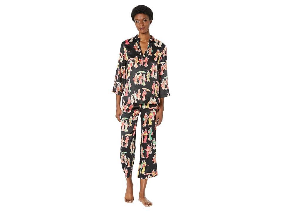 N by Natori Geisha Satin PJ Set (Black Multi) Women's Pajama Sets Product Image