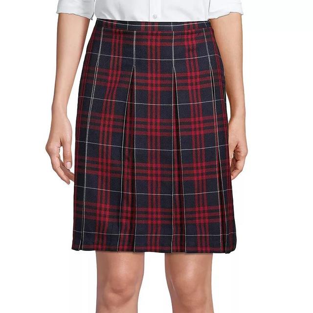 Womens Lands End School Uniform Plaid Box Pleat Skirt Blue Large Plaid Product Image