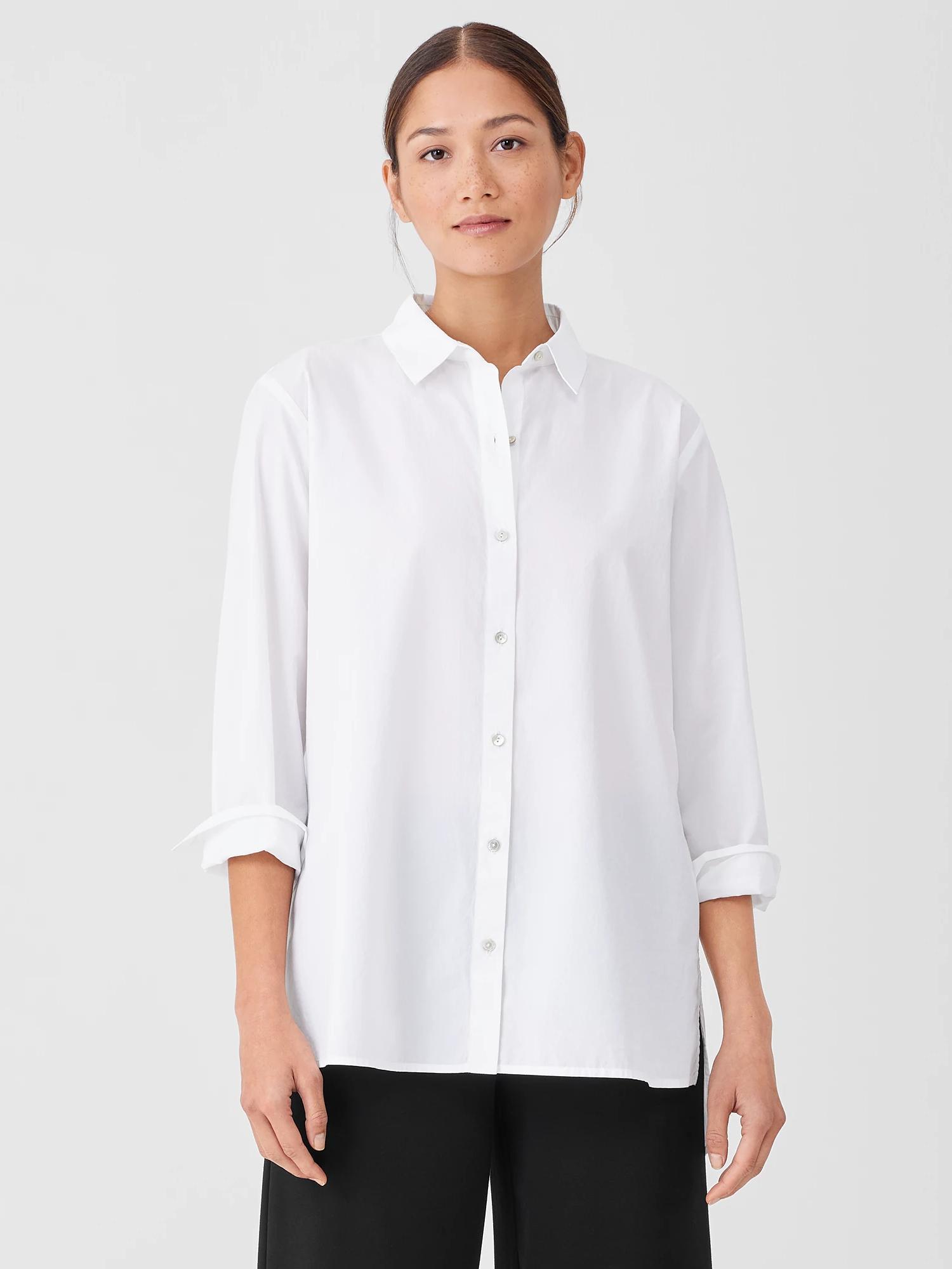 EILEEN FISHER Washed Organic Cotton Poplin Classic Collar Shirtfemale Product Image