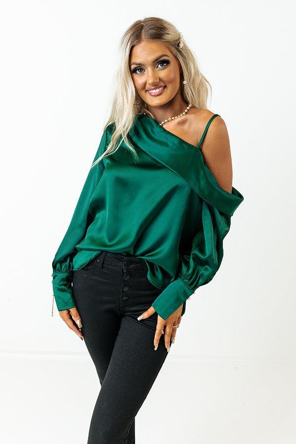 Date Night Ready Satin Top In Hunter Green product image