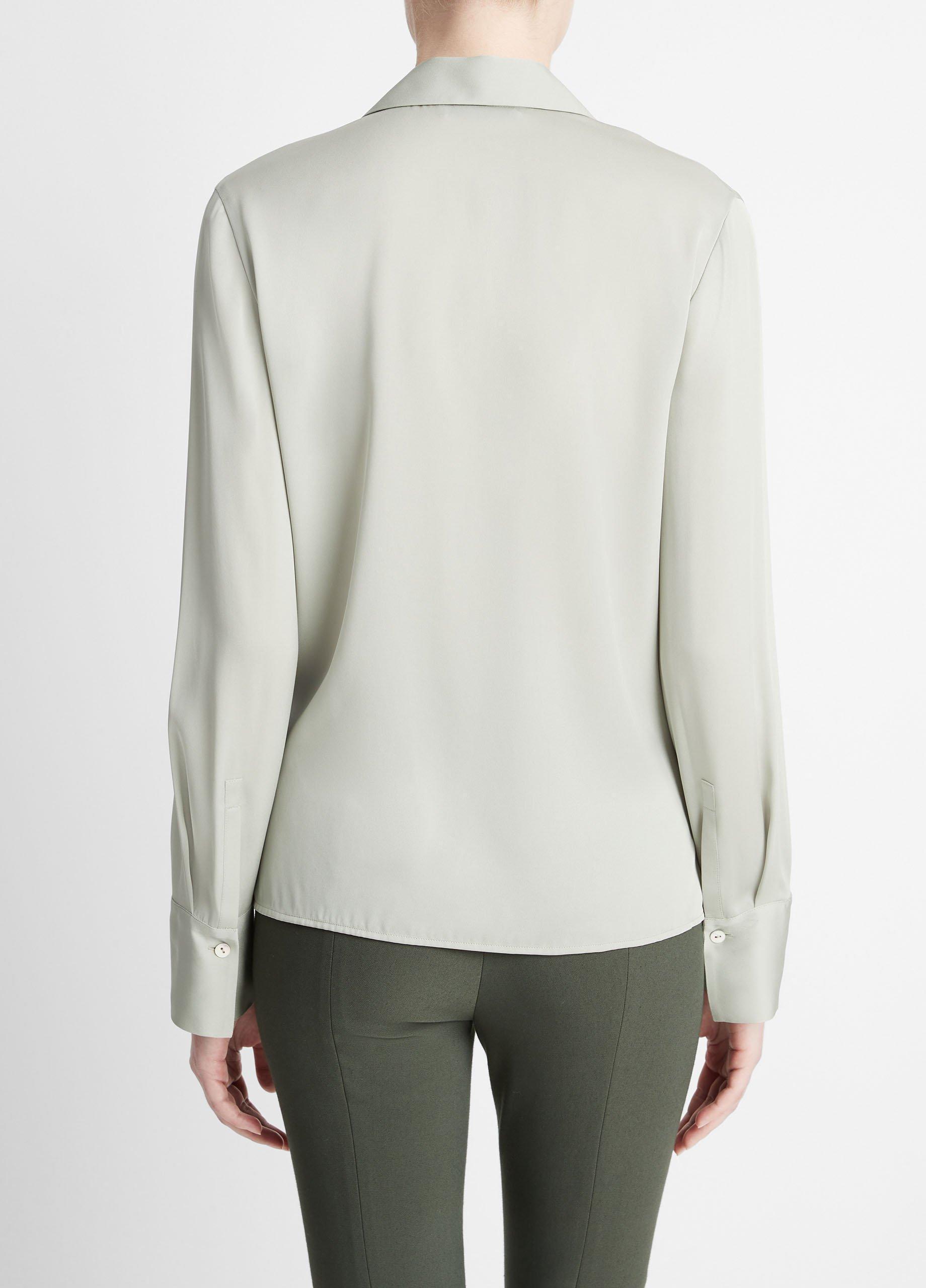 Stretch-Silk Long-Sleeve Polo Blouse Product Image