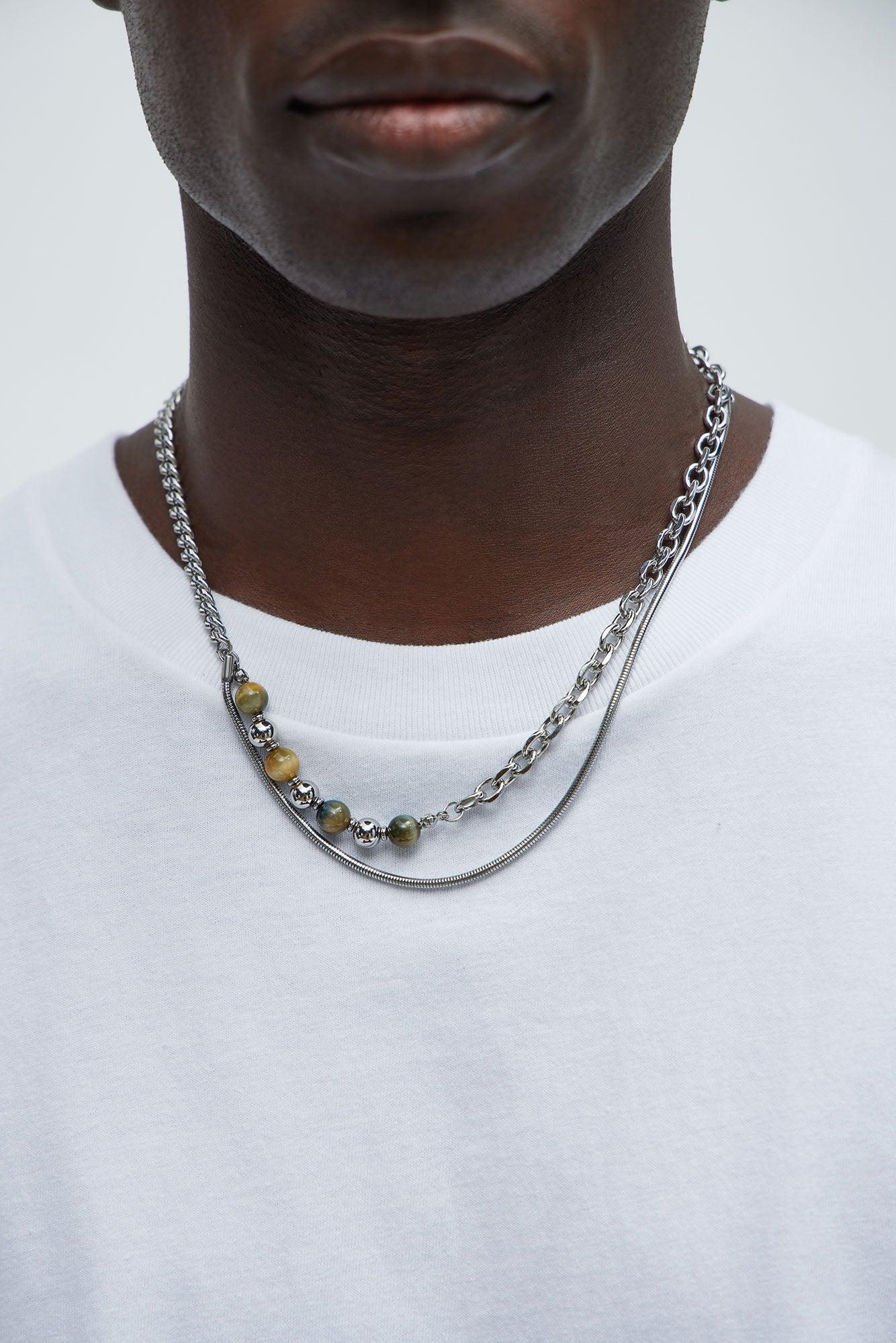 Jameson Multi Chain Beaded Necklaces - Silver/Brown Product Image