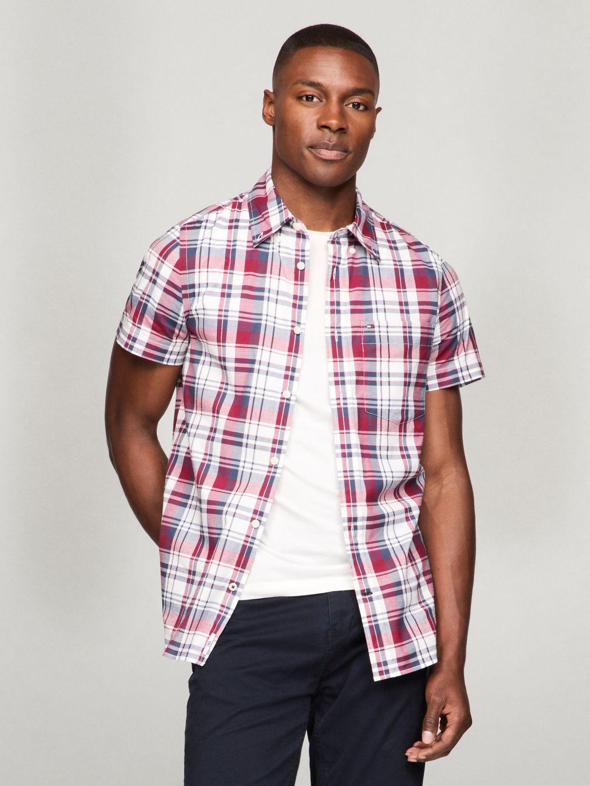 Tommy Hilfiger Men's Short-Sleeve Plaid Slim Fit Poplin Shirt Product Image