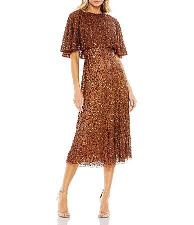 Womens Sequined Cape Midi-Dress Product Image