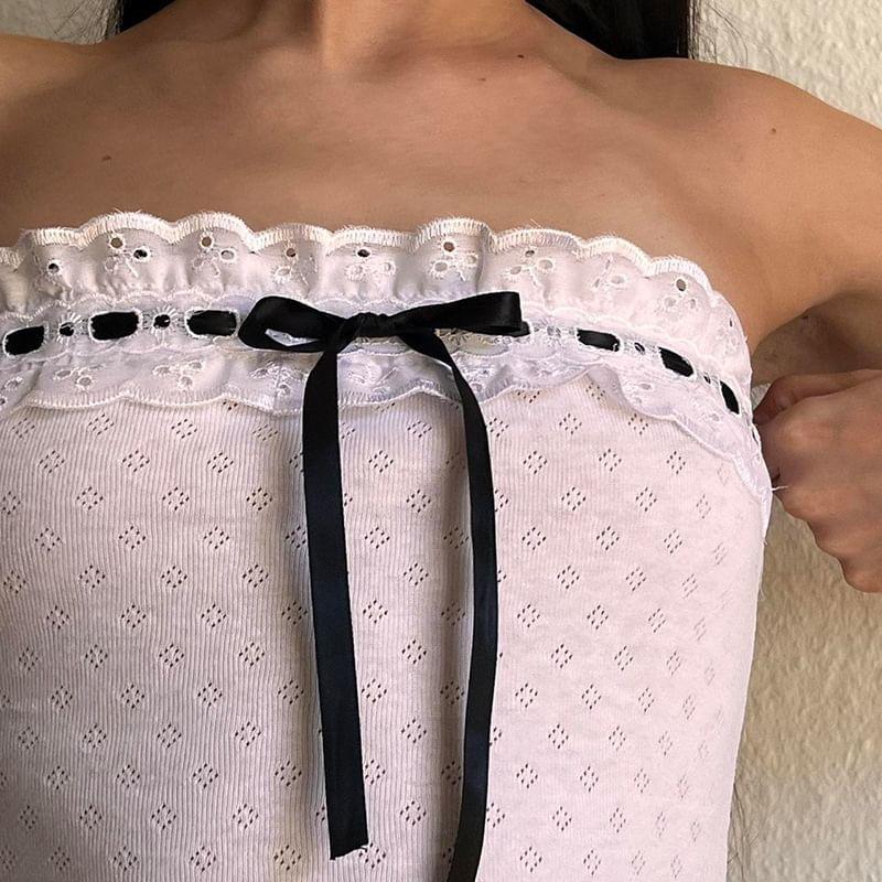 Ribbon Front Lace Crop Tube Top Product Image