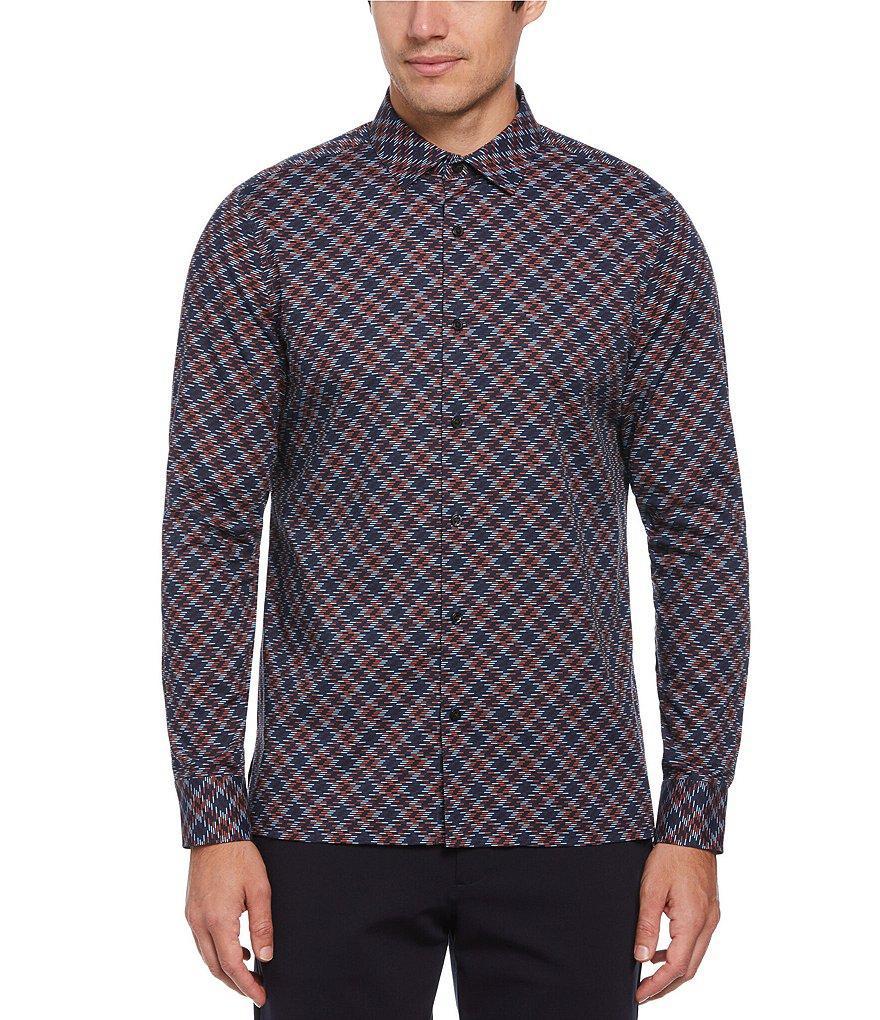 Perry Ellis Stretch Line Print Long Sleeve Woven Shirt Product Image