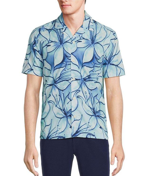 Rowm Blue Sirena Short Sleeve Floral Print Button Up Shirt Product Image