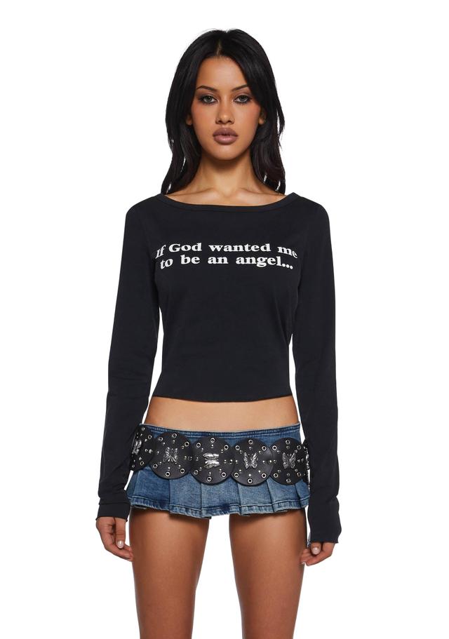 Generation Kiss Wings Long Sleeve Crop Top - Black Product Image