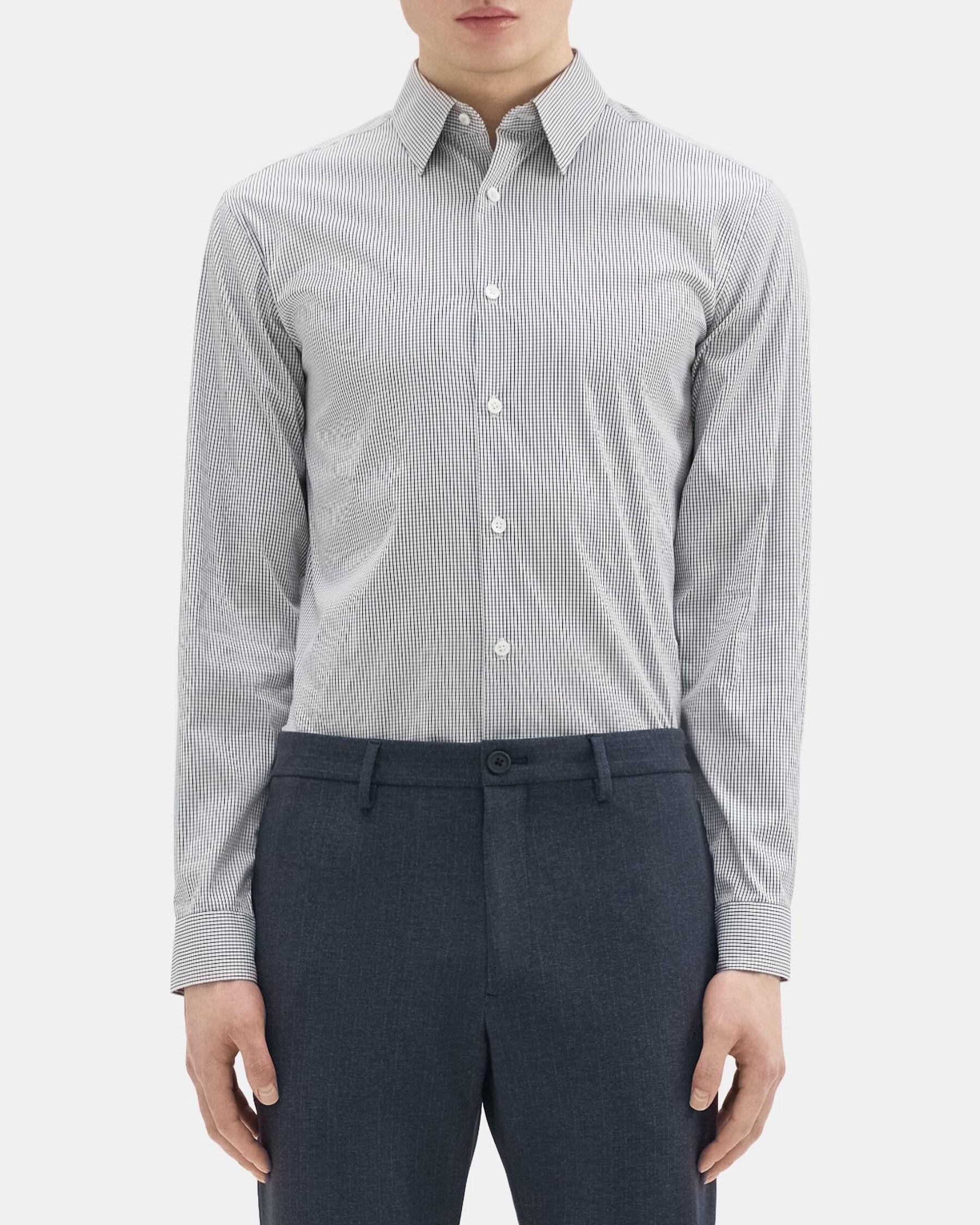 Standard-Fit Shirt in Checked Stretch Cotton Product Image