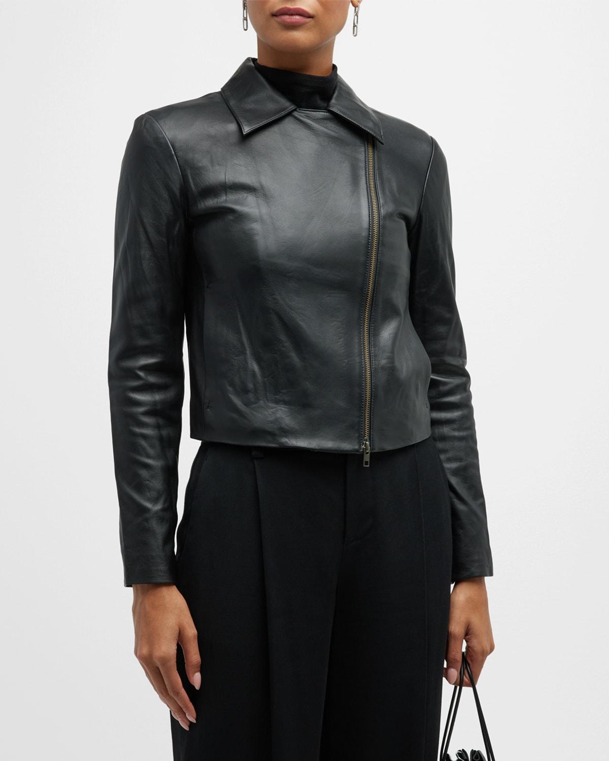 Womens Leather Moto Jacket Product Image