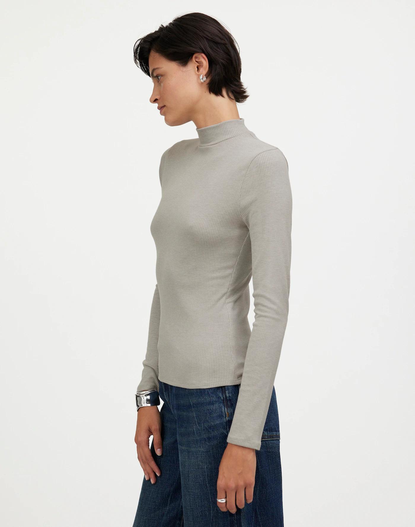 Heathered Drapey Rib Long-Sleeve Mockneck Top Product Image