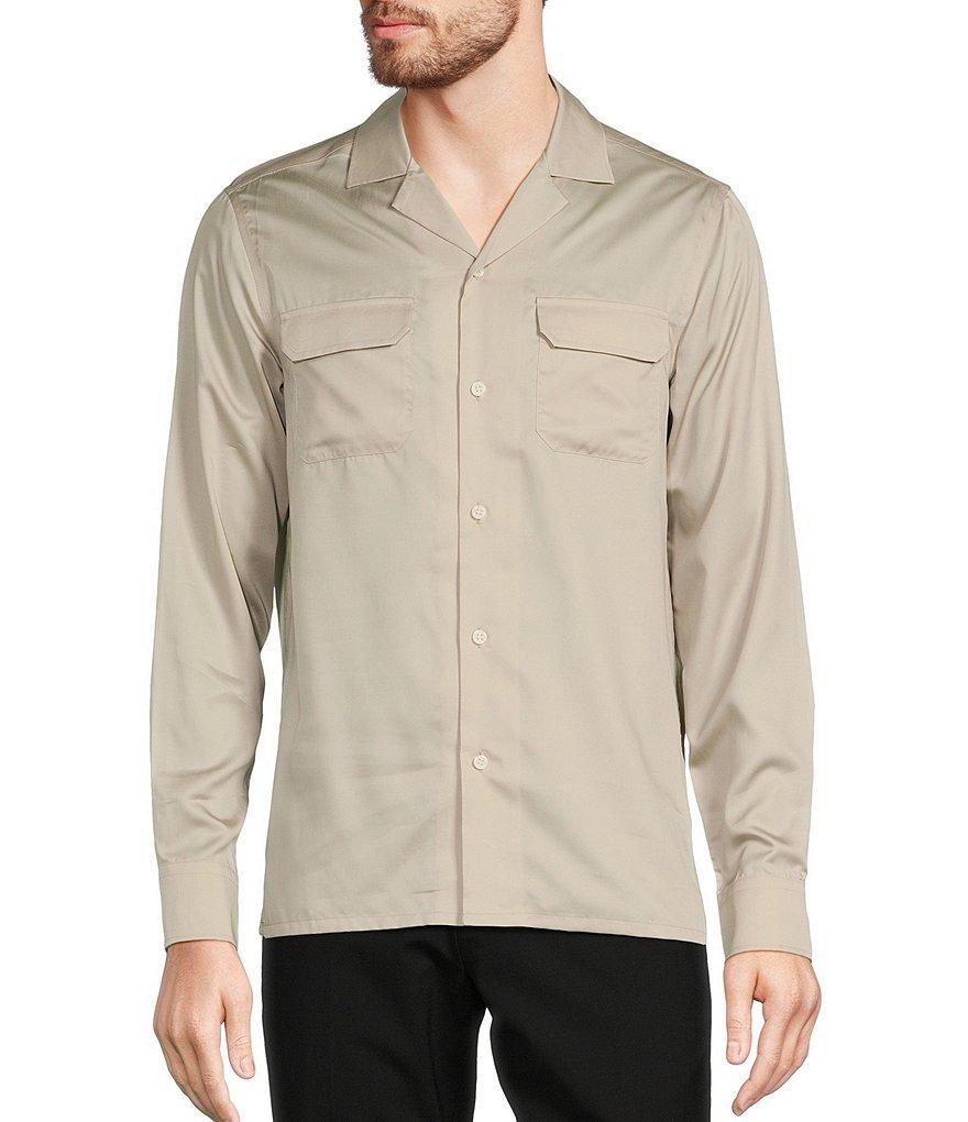 Murano Slim Fit Sateen Solid Long Sleeve Woven Camp Shirt Product Image