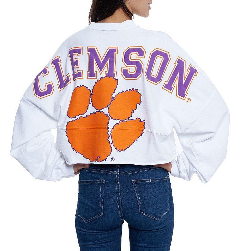 Womens White Clemson Tigers Raw Hem Cropped Long Sleeve T-shirt Product Image