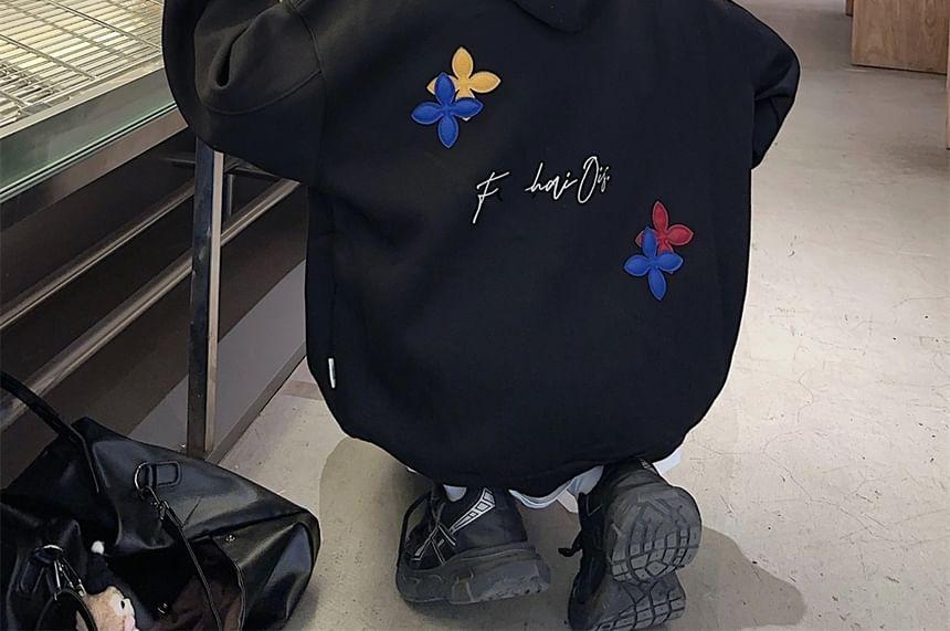 Applique Lettering Embroidered Hoodie Product Image