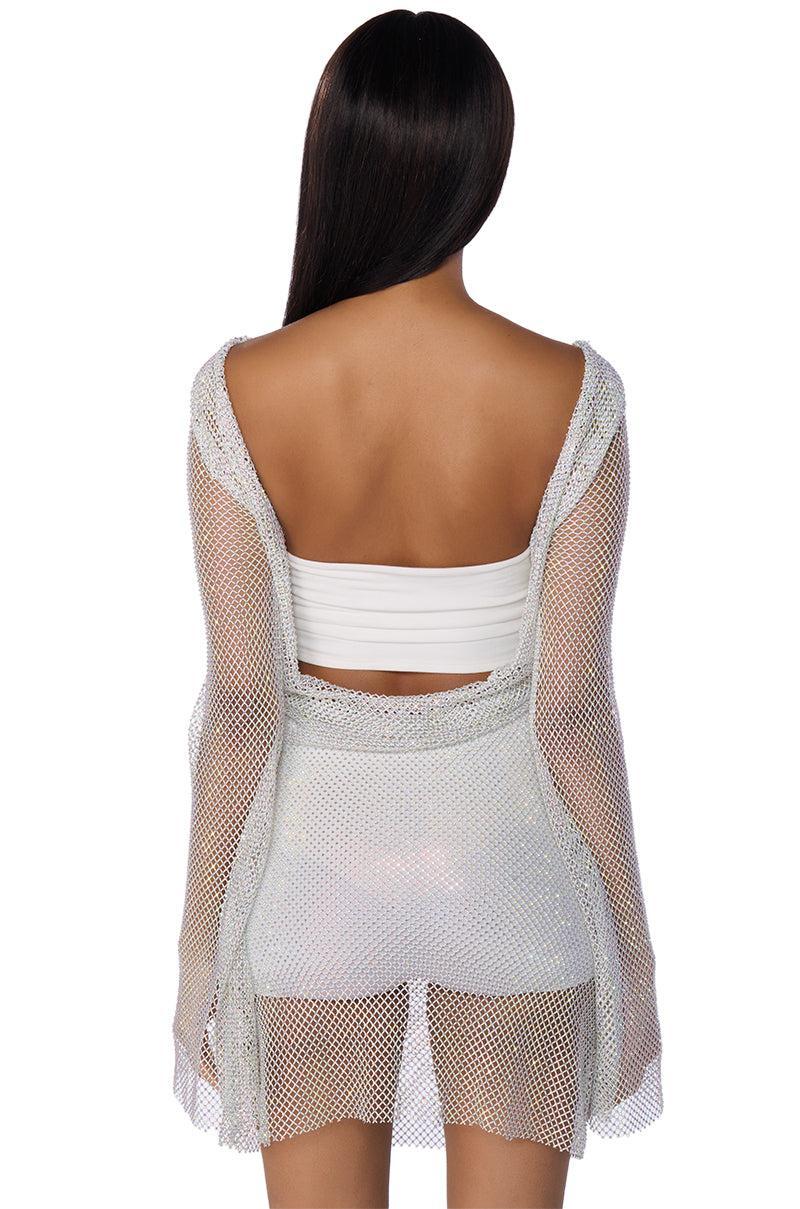 SHES ALL THAT RHINESTONE MESH MINI DRESS IN WHITE Product Image