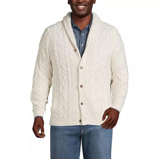 Big & Tall Lands End Cotton Blend Cable Shawl Cardigan Sweater, Mens Product Image