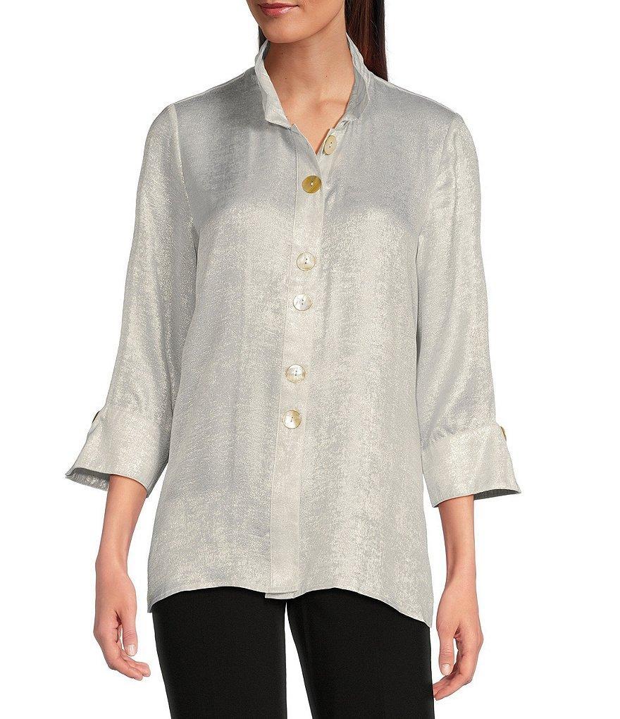 Ali Miles Wire Collar 3/4 Sleeve Button Front Tunic Product Image