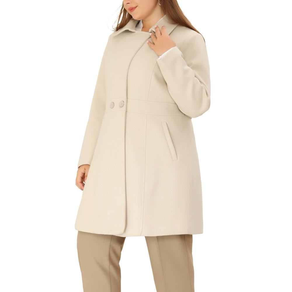 Agnes Orinda Women's Plus Size Notched Lapel Single Breasted Back Split Winter Long Pea Coats Product Image