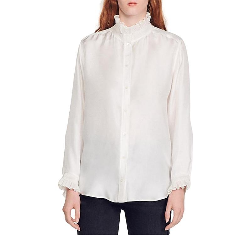 Sandro Haby Ruffled Trim Silk Shirt Product Image