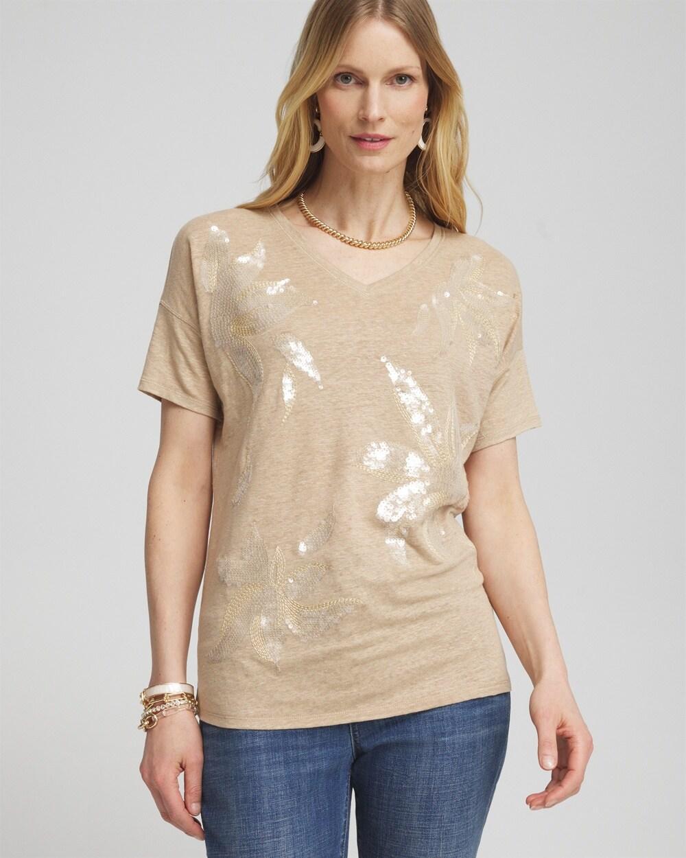 Women's Neutral Sequin Embellished Tee Product Image