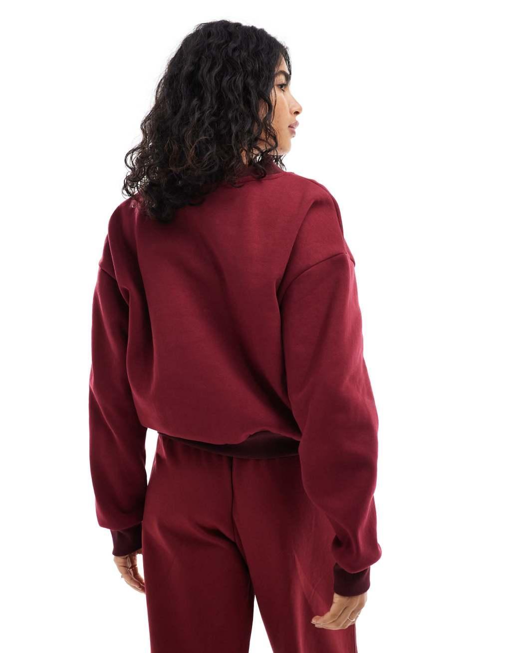 ASOS DESIGN sweat cardigan in burgundy - part of a set Product Image