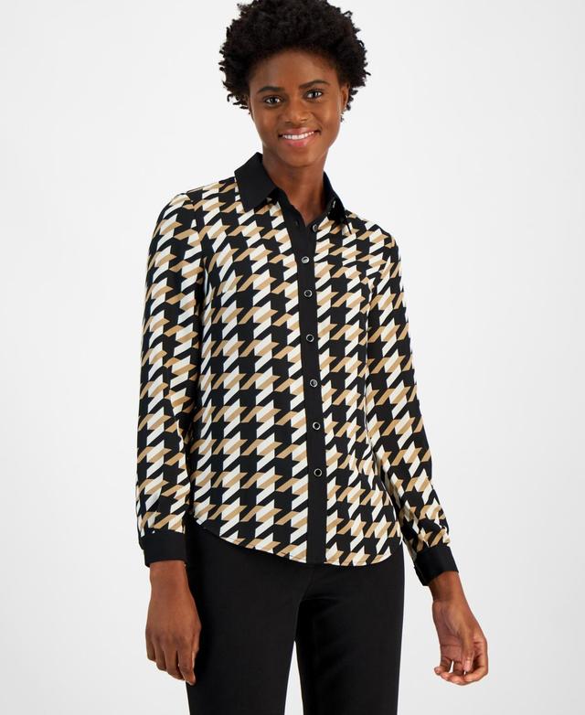 Anne Klein Womens Contrast-Trim Check-Print Shirt Product Image