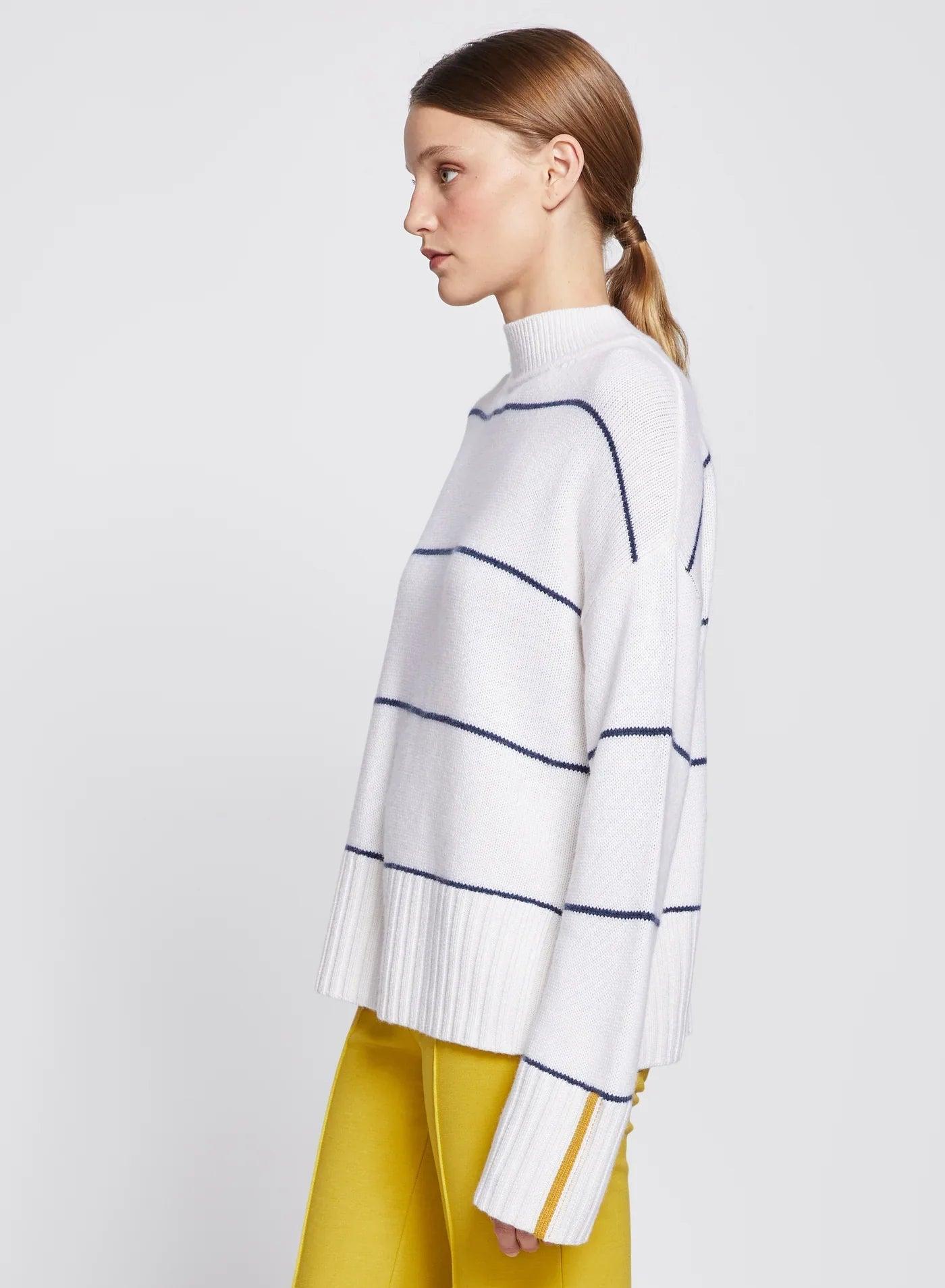 Striped Mock Neck Sweater in Cream Product Image