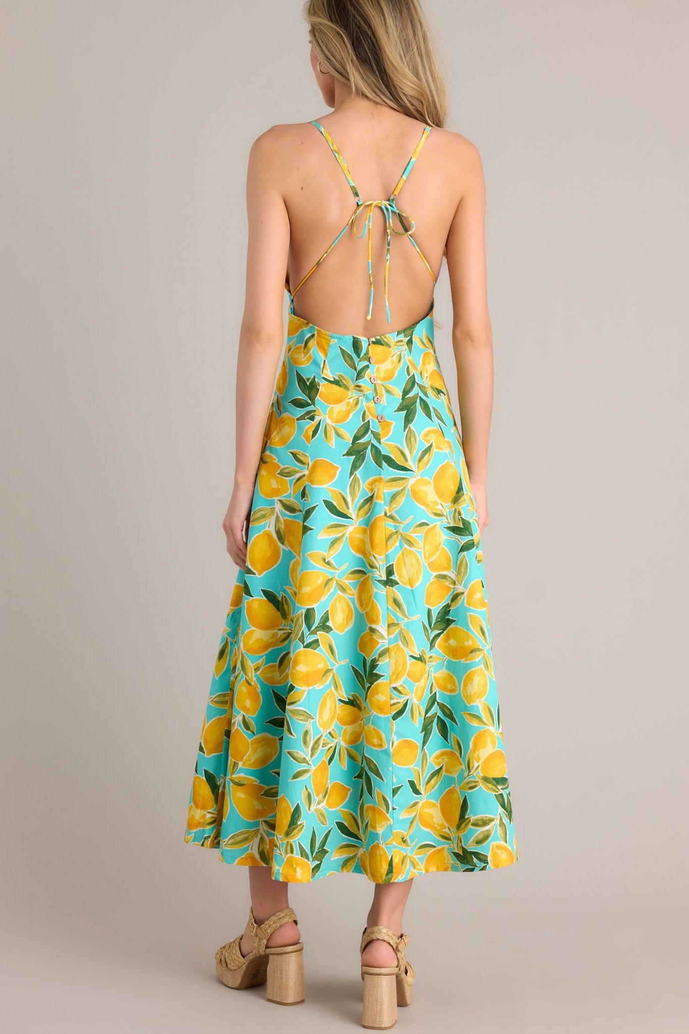 Sunshine Squeeze Aqua Lemon Print Midi Dress Product Image