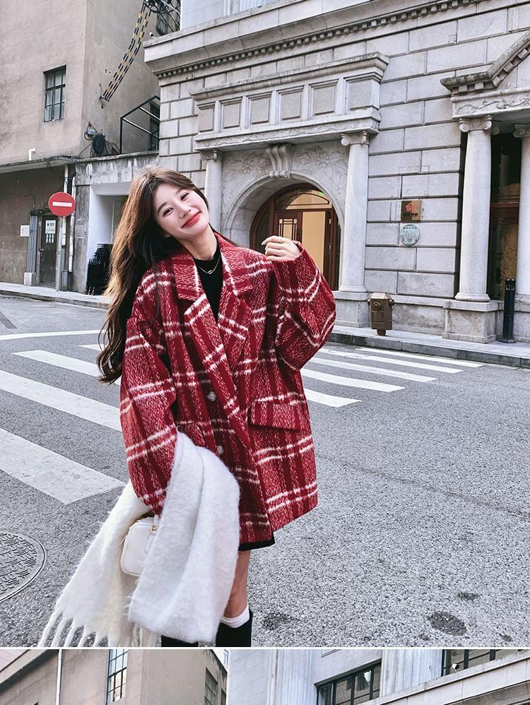 Plaid Oversized Double-Breasted Coat Product Image