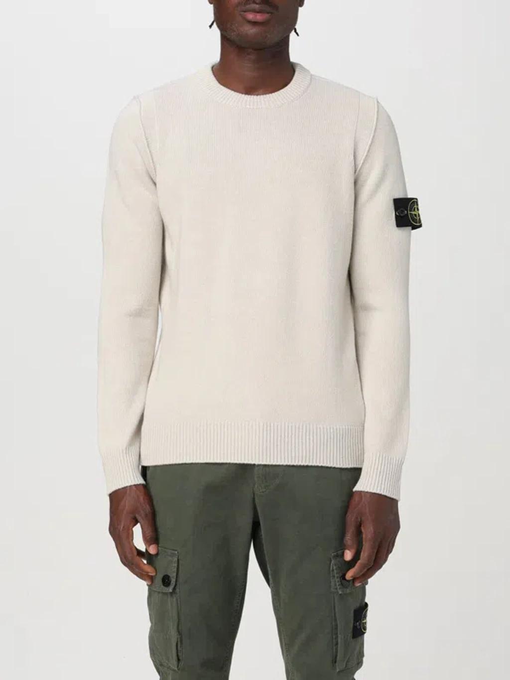 STONE ISLAND Compass-badge Crew-neck Jumper In Natural White Product Image