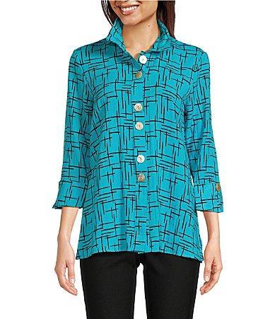 Ali Miles Woven Crinkle Wire Collar 34 Sleeve Button Product Image