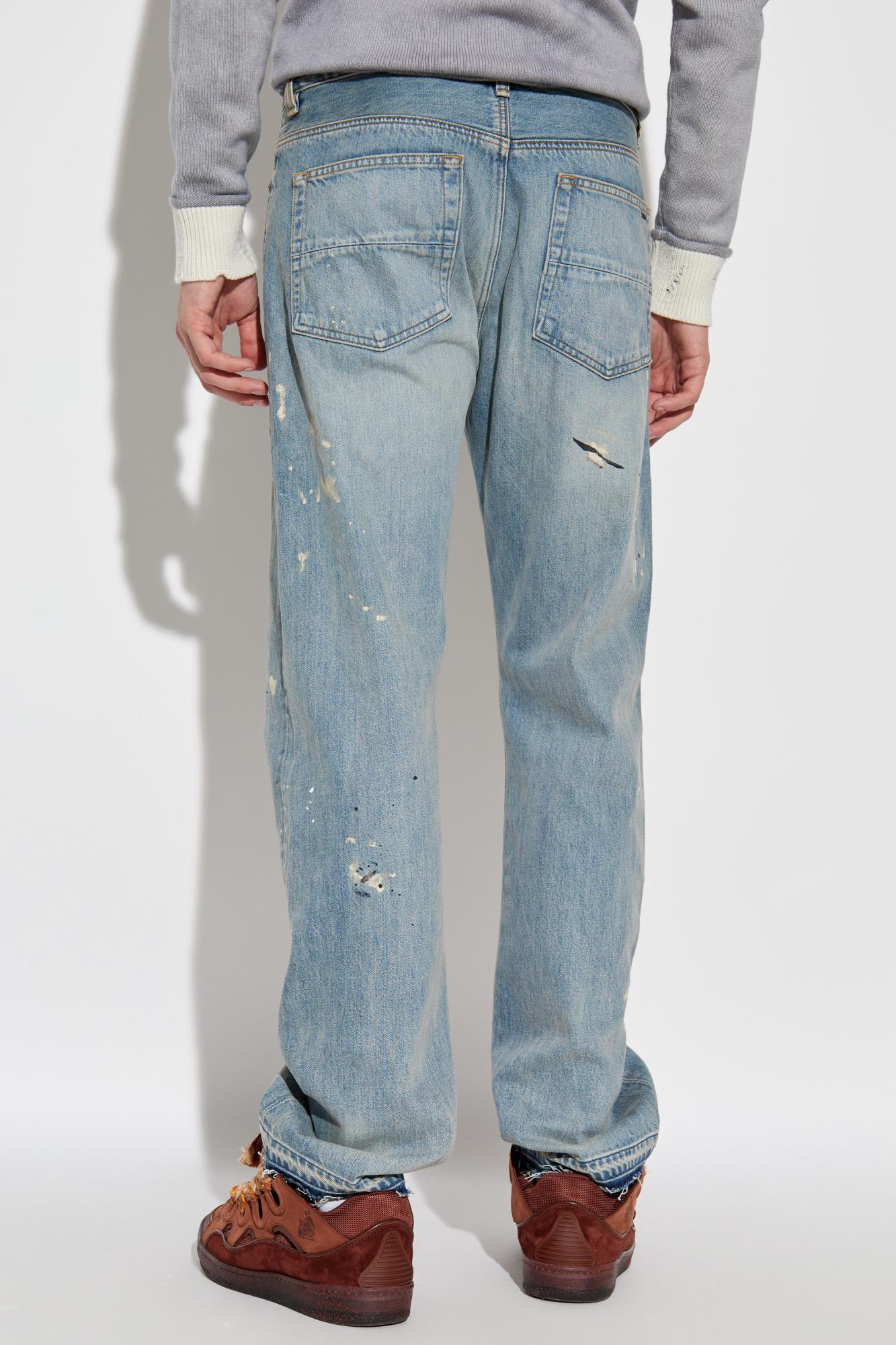 Paint Splatter Printed Straight Leg Jeans In Blue Product Image