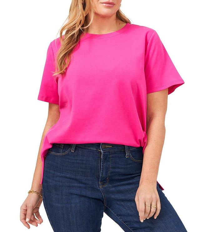 Vince Camuto Plus Size Short Sleeve Crew Neck Solid Knit Tee Shirt Product Image