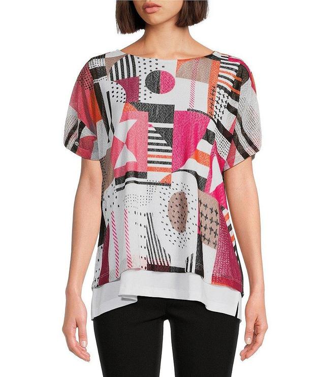 Multiples Petite Size Geometric Print Knit Scoop Neck Short Sleeve Top Product Image