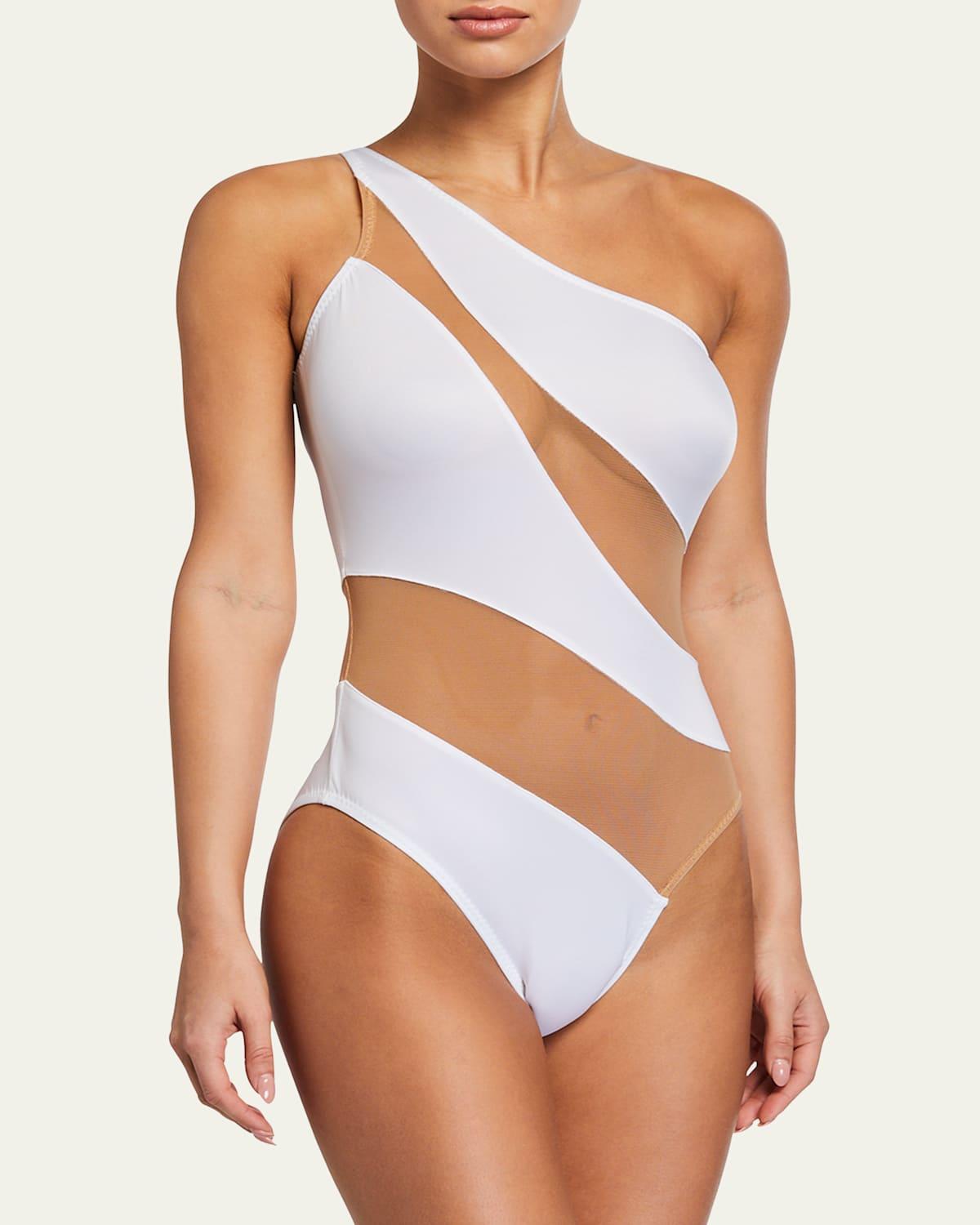 Norma Kamali Snake Mesh One-Shoulder Swimsuit Product Image