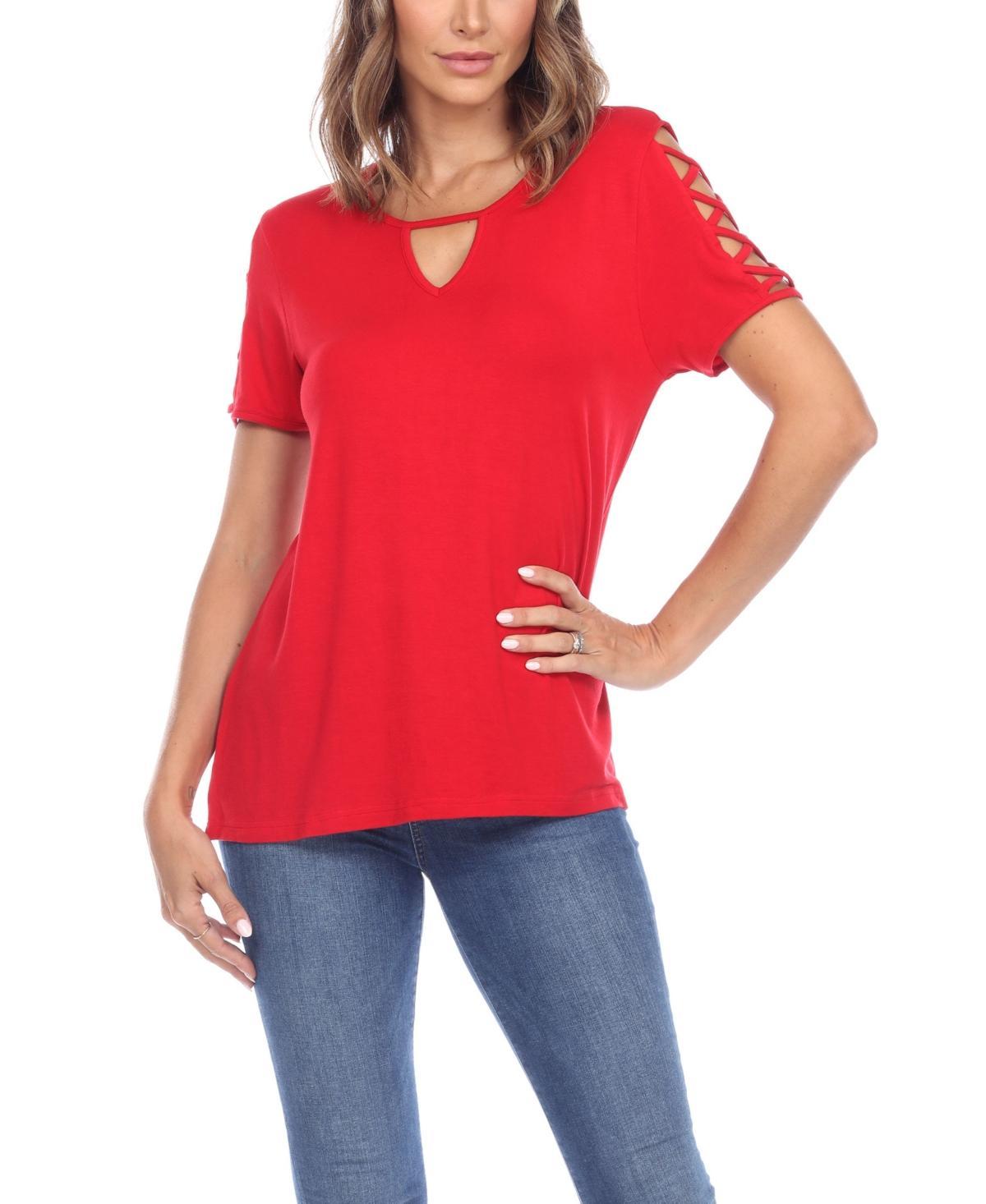 Womens Keyhole Neck Cutout Short Sleeve Top Product Image