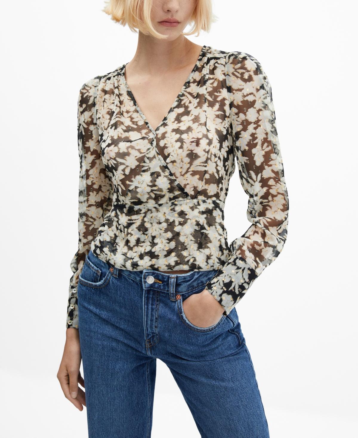 MANGO - Semi-transparent floral-print blouse blackWomen Product Image