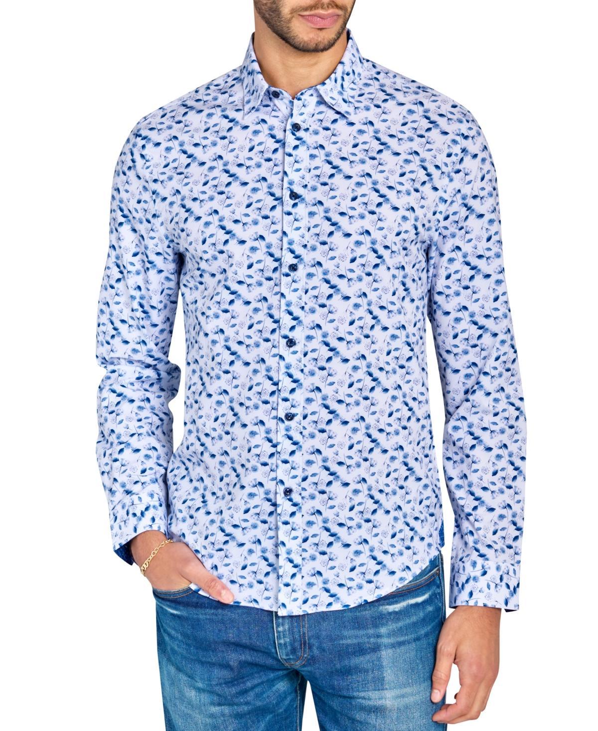 Brooklyn Brigade Mens Non-Iron Performance Stretch Moisture-Wicking Floral Button-Down Shirt - White Product Image