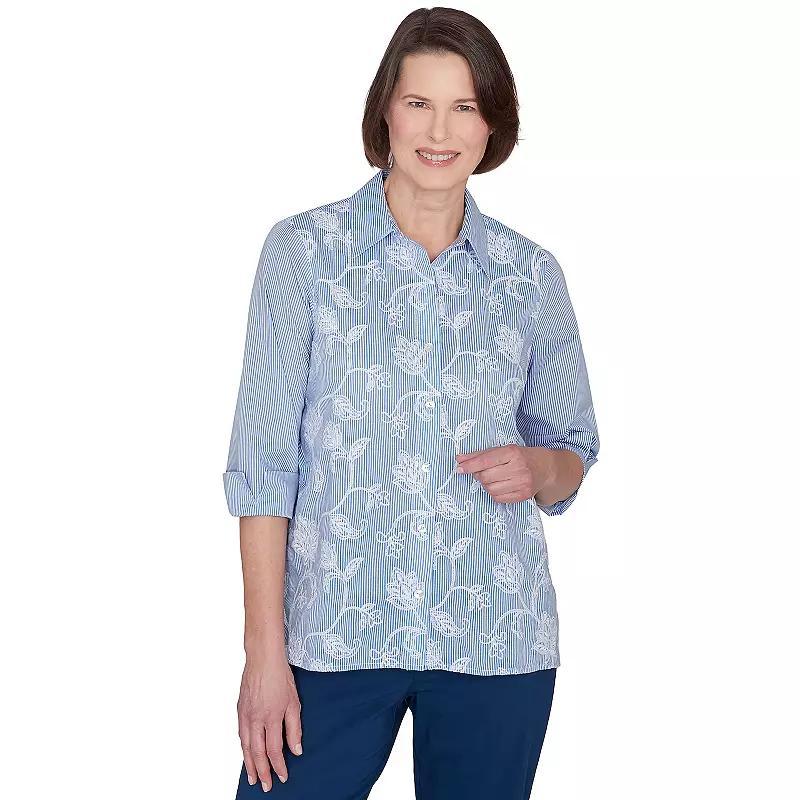 Womens Alfred Dunner Embroidered Pinstripe Button Down Top Product Image