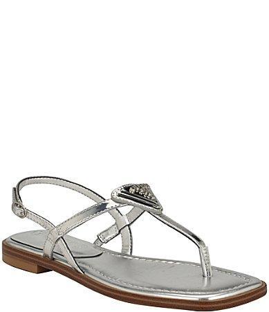 Guess Rainey Logo Embellish Patent Flat Thong Sandals Product Image