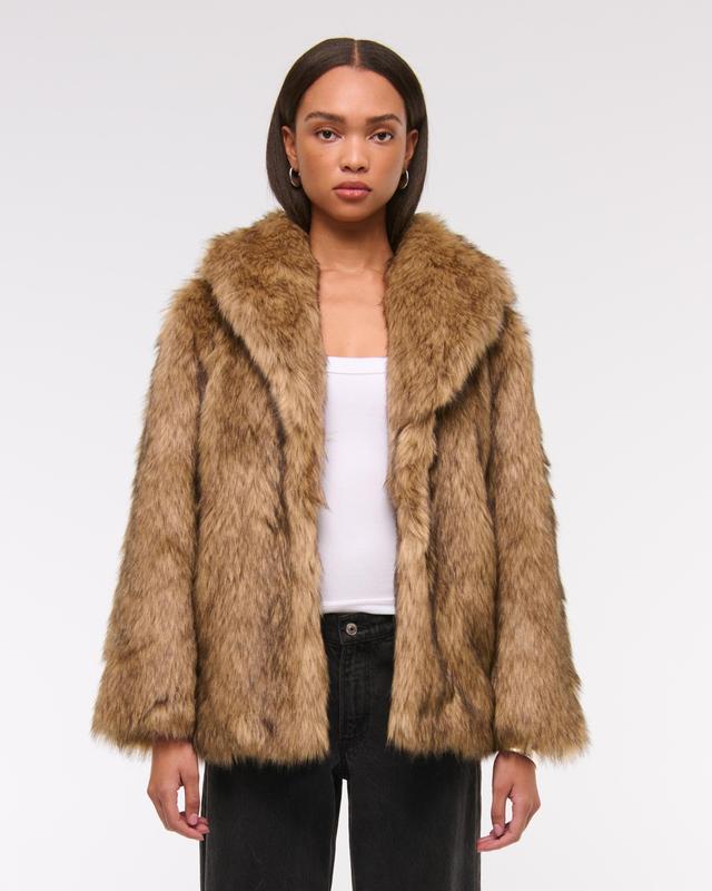 Shawl Collar Faux Fur Coat Product Image