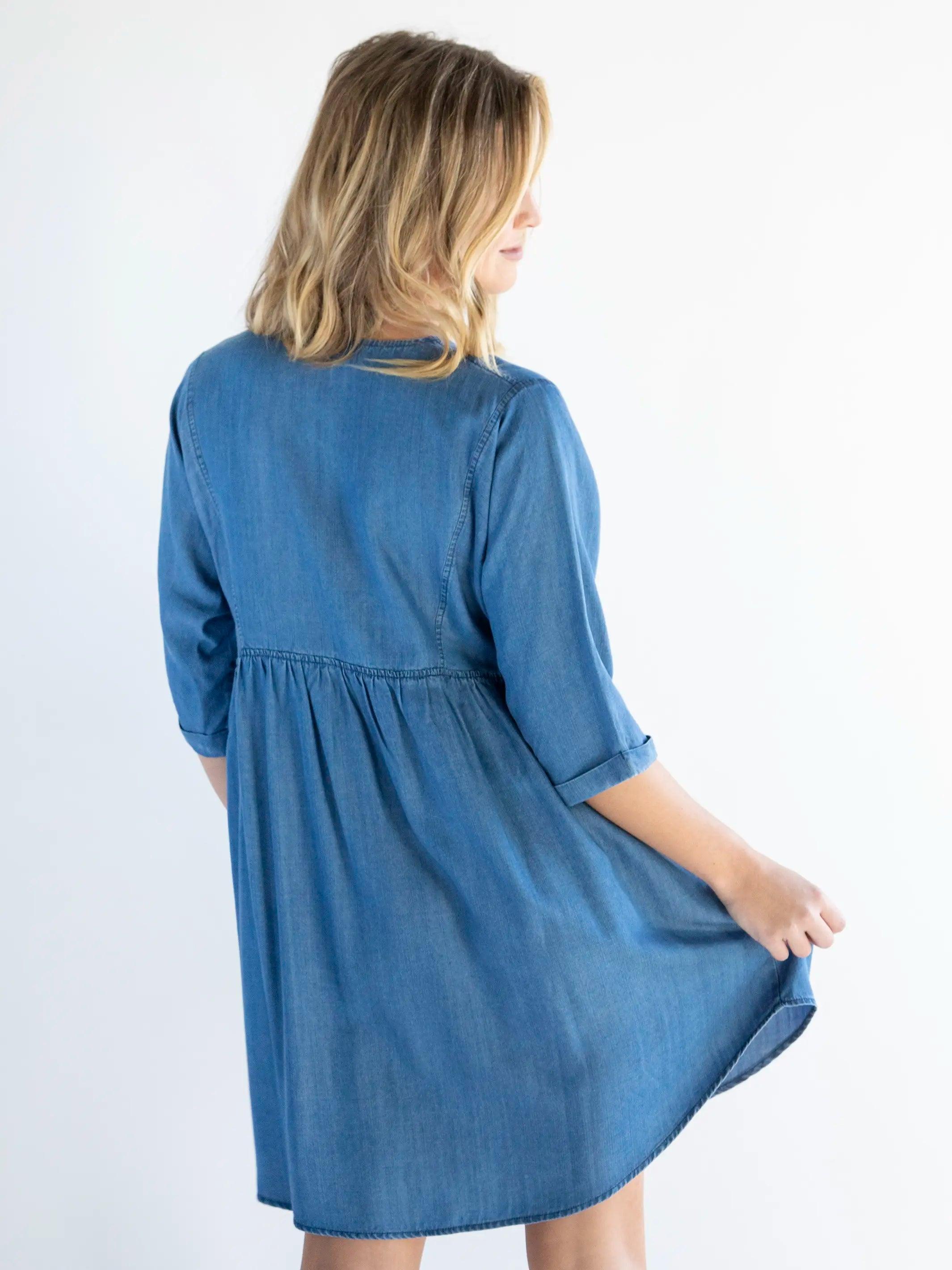 Stella V-Neck Mini Dress - Denim Blue Product Image