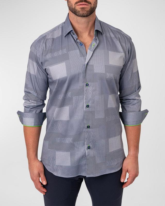 Maceoo Fibonacci Blue Patches Cotton Button-Up Shirt Product Image