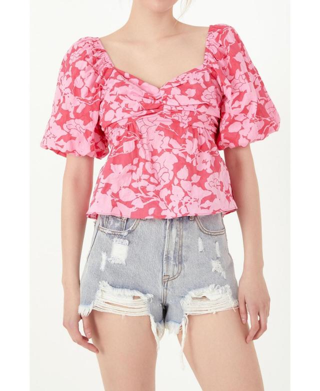 Free the Roses Womens Floral Printed Bow Top - Red Product Image