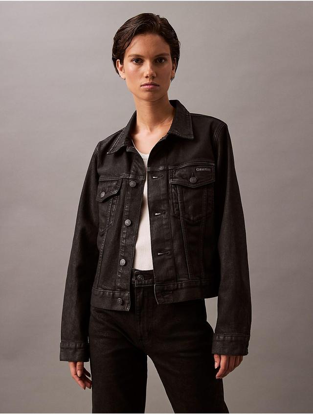 Calvin Klein Womens Coated Classic Denim Trucker Jacket - Black - XS Product Image