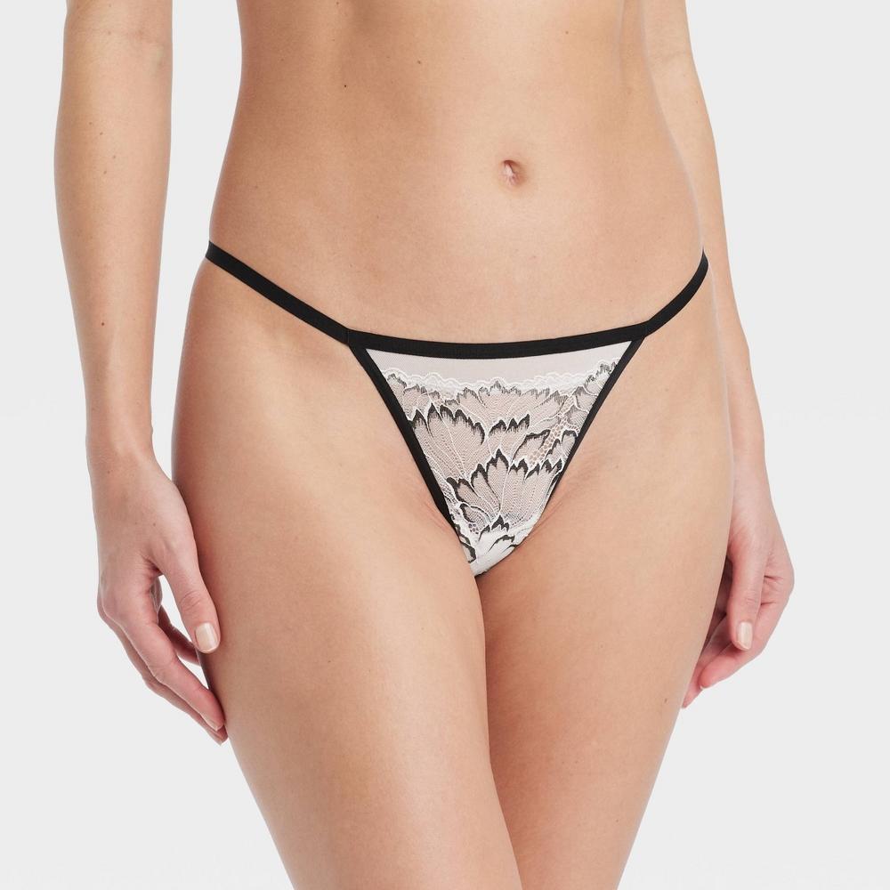 Womens Floral Print Lace and Mesh String Thong - Auden White XS Product Image