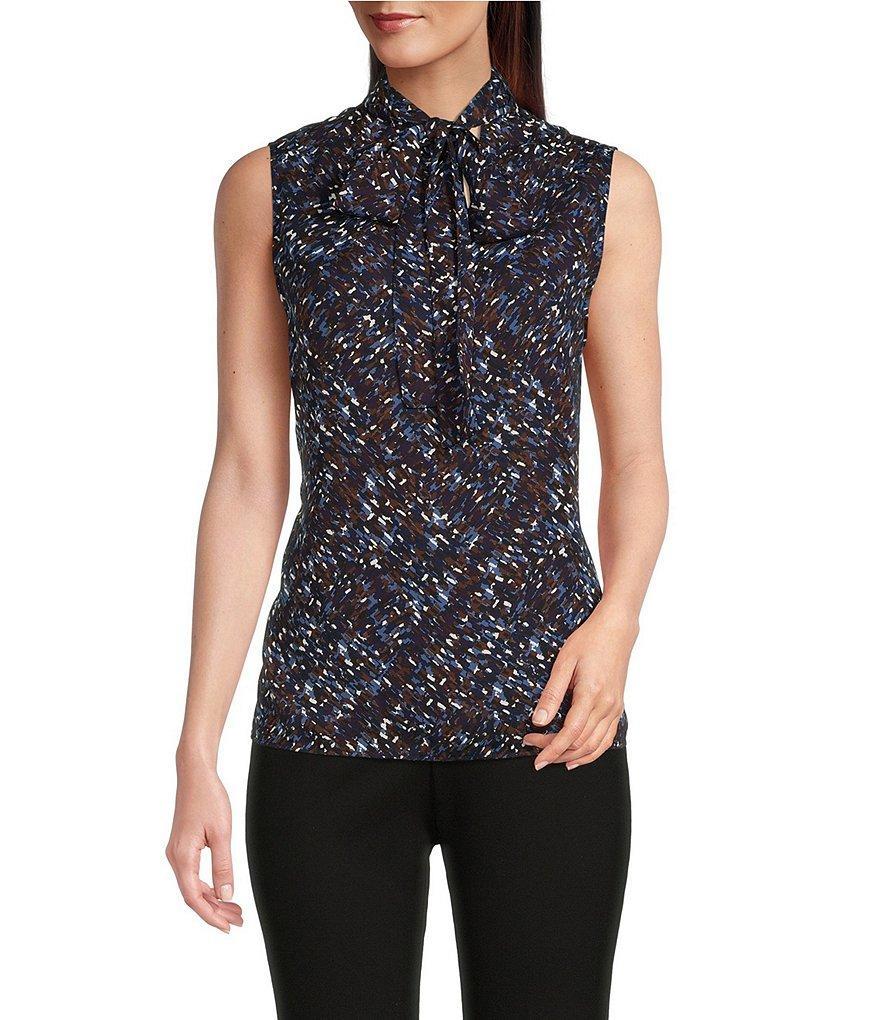 Anne Klein Tie Mock Neck Sleeveless Printed Top product image