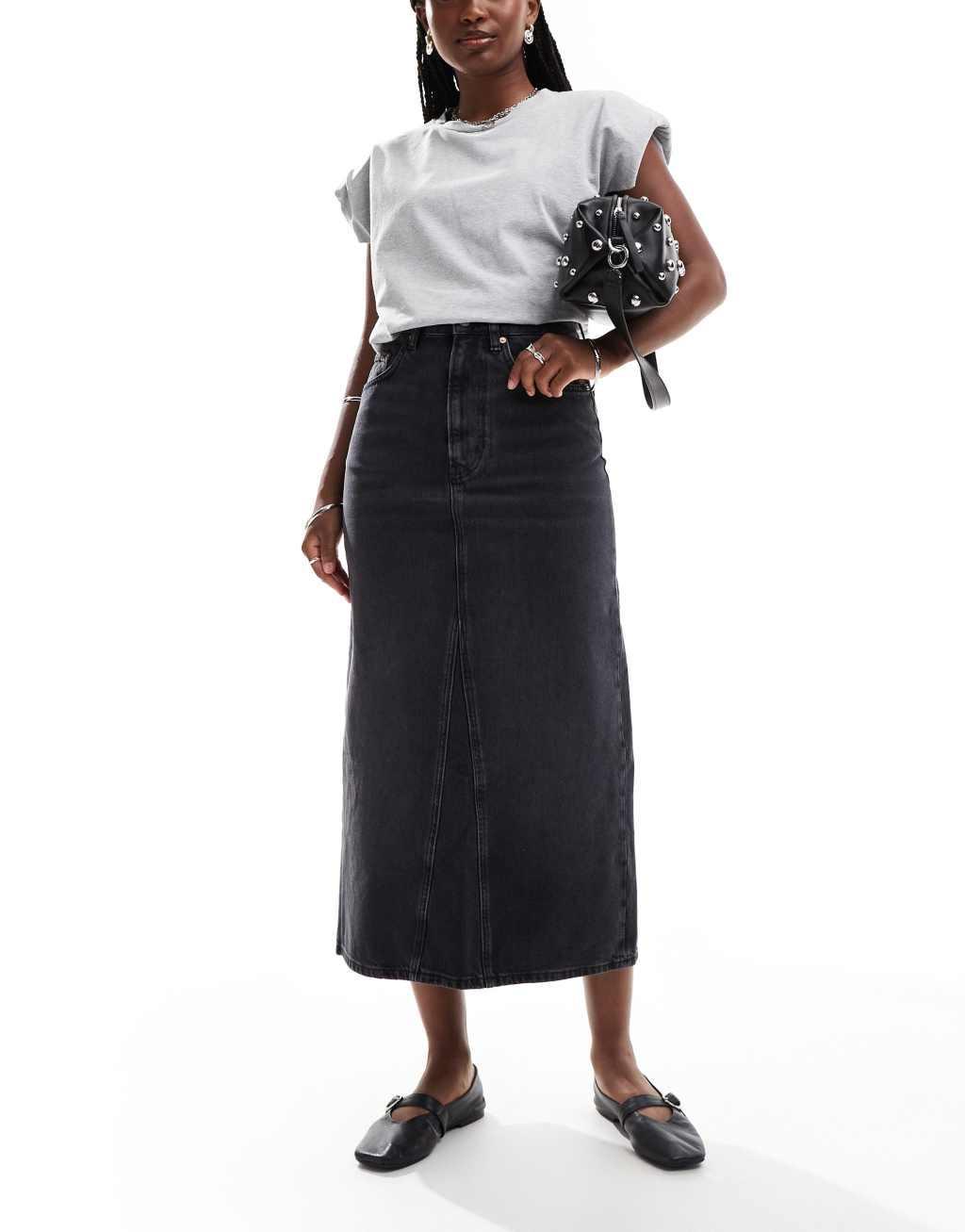 & Other Stories denim maxi column skirt in black wash Product Image