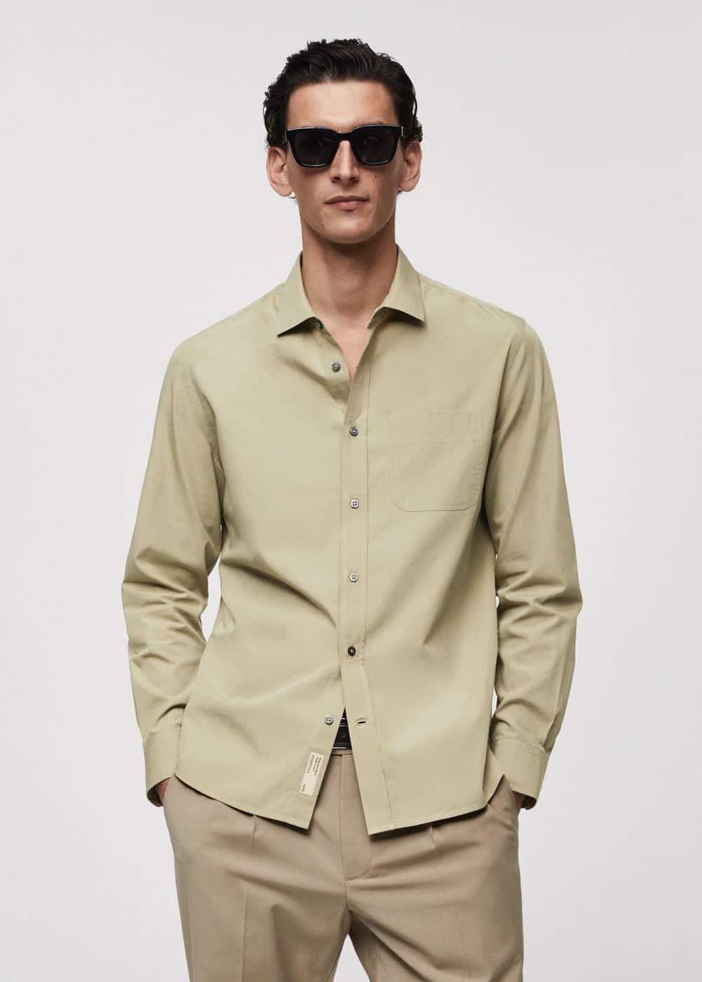 MANGO MAN - Slim fit cotton shirt khakiMen Product Image